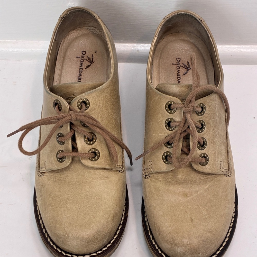 Dromedaris Kaley Womens Tan Leather Lace Up Oxford Shoes Size 37 Grandpa Grandma - Picture 7 of 10
